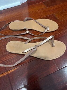 Metallic Taupe Wrap-Strap Women's Sandals